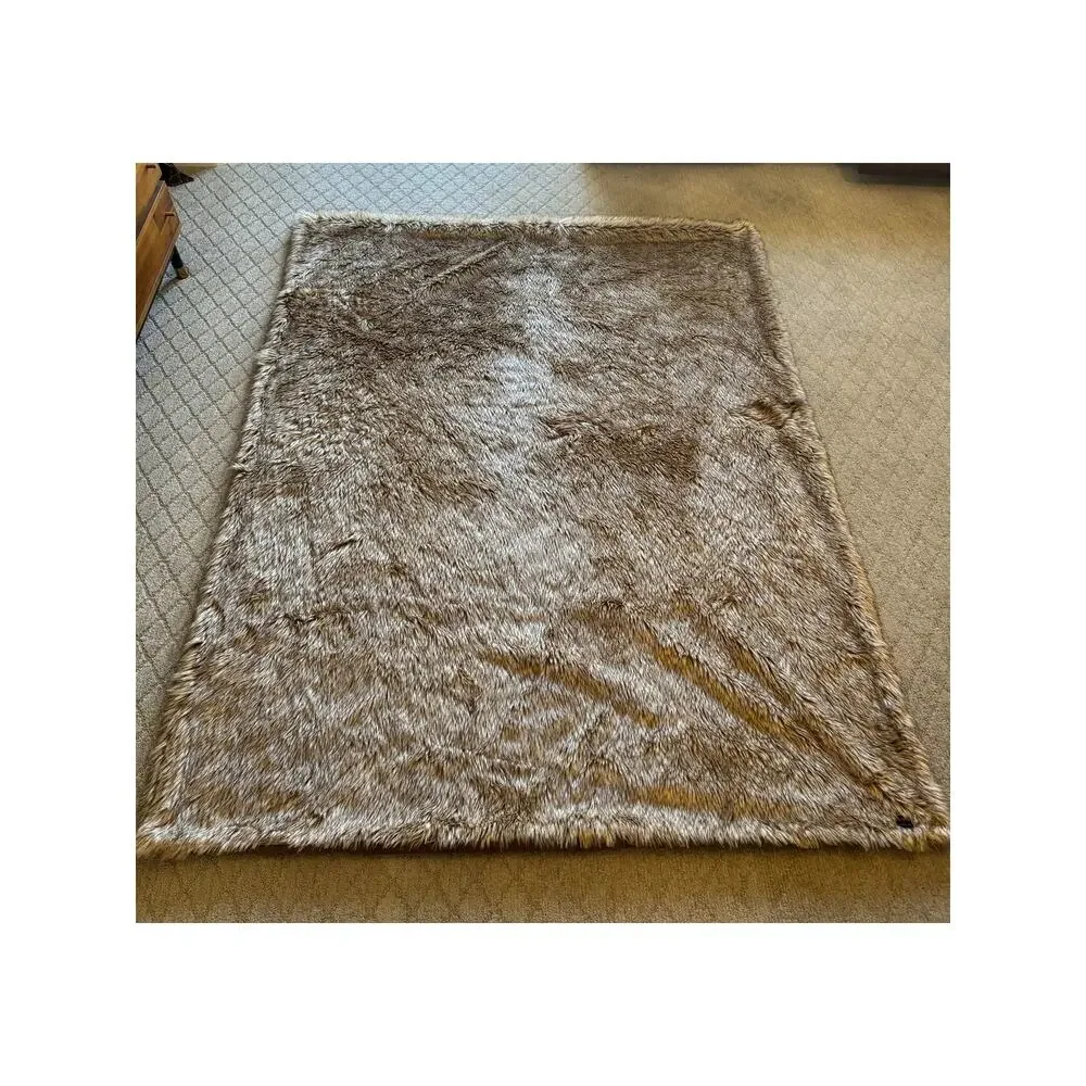 Pendleton Pottery Barn Yakima faux fur Camp Blanket Mineral Umber wool